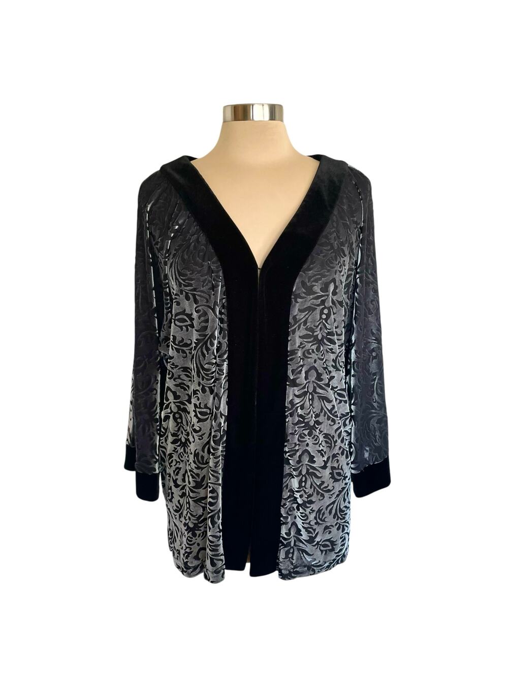 Vintage Maggie Sweet Black Velvet Burnout Cardigan Kimono LG Whimsigoth Witchy